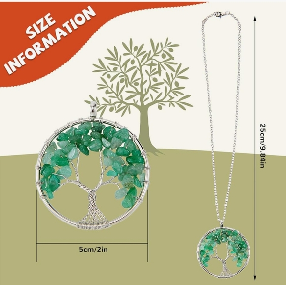 NWT beautiful handcrafted opaline quartz tree of life necklace silver ton - Picture 8 of 9